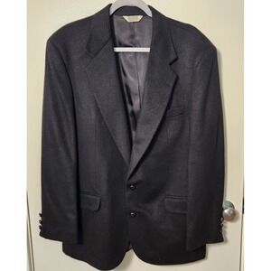 Vtg Heather & Tweed Men's Black‎ 100% Camel Hair Sports Coat 42R Leather Buttons